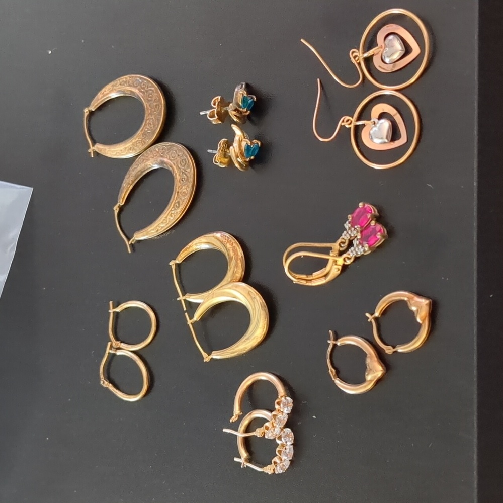 Gold Earring Wardrobe Lot Dangle Hoop 10k Avon Mix